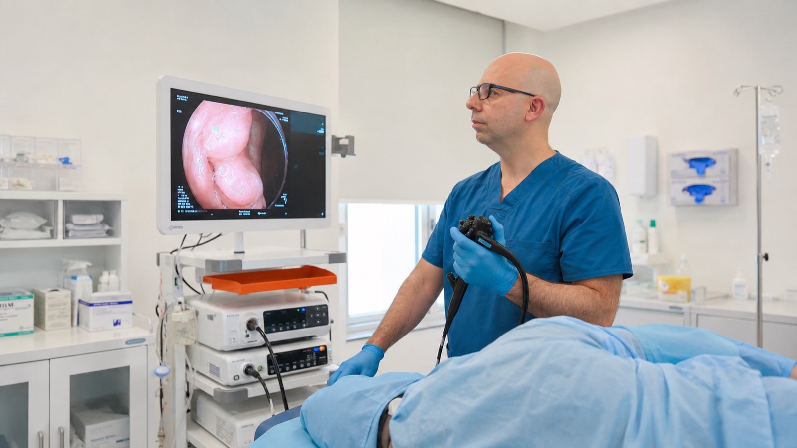 El Dr. Simón Guttmann realizando una endoscopía digestiva
